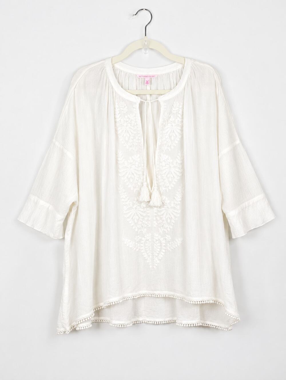 Victoria's Secret Cotton Embroidered Cover Up Tunic White Beach Pool S Boho